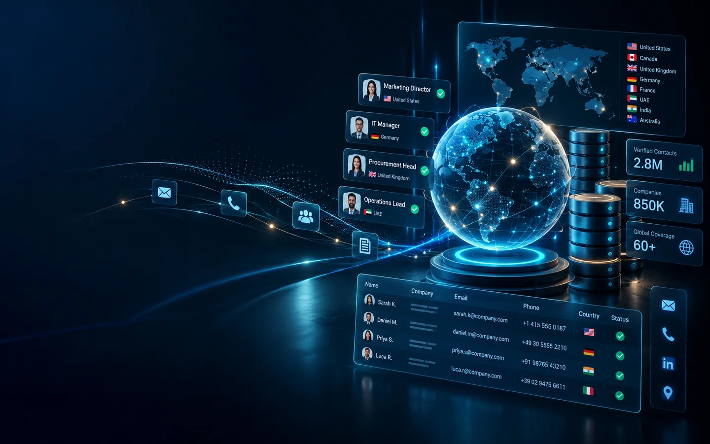 DBI Infomatics B2B data intelligence and global research workflow diagram